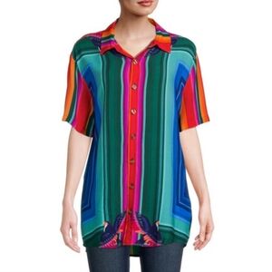FARM RIO Rainbow Geometric Colorful Macaw Scarf Unisex Shirt sz M